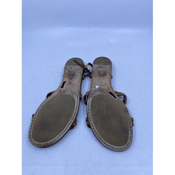 Jimmy Choo Brown Nickel Flat Tan Leather With Chain Sandals Size Eu - Picture 2 of 5